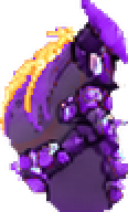 CyberKing's pixel-art character in purple armor with golden hair